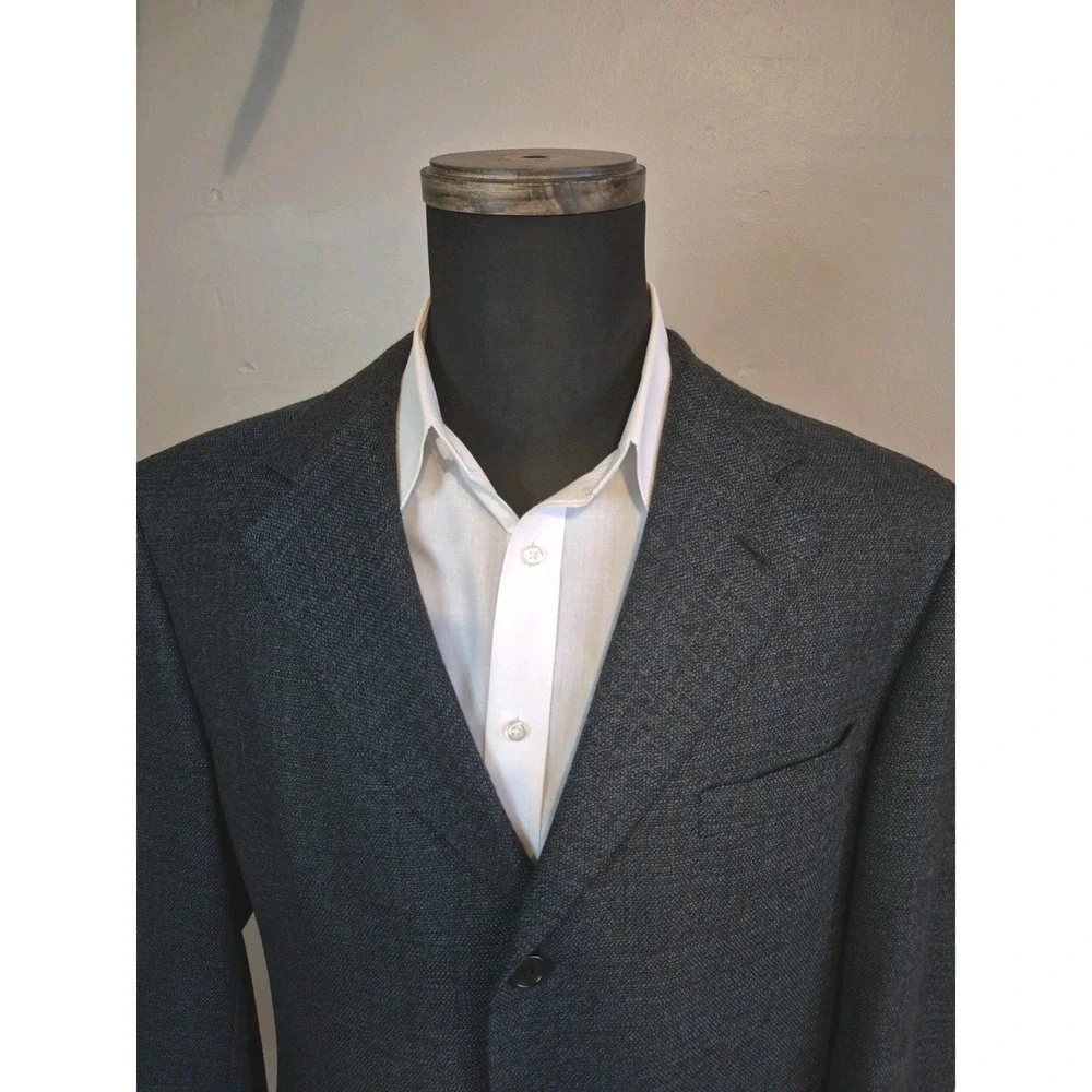Zaharoff Mens Wool Sports Coat 44L Blue Beige Canada 3 Button Blazer